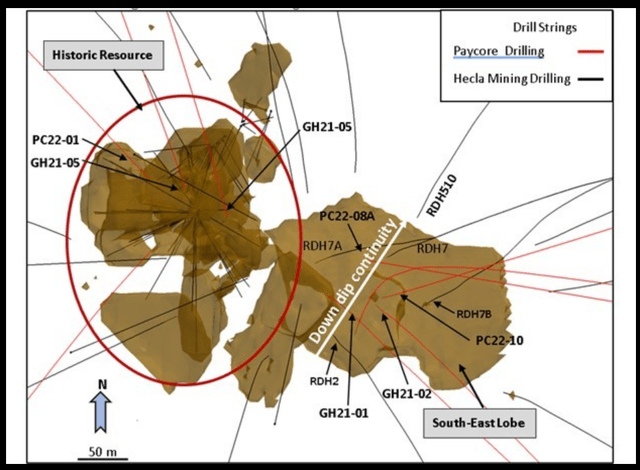 FAD Deposit Drilling - Down-Dip of Historic Resource (3.9 Million Tons)