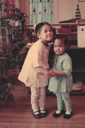 Harris and her younger sister, Maya, pose for a Christmas photo in 1968.